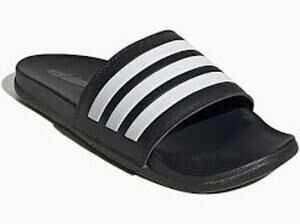 NIB Adidas Adilette Comfort Slides Black White Mens 11 Womens 12 JS4313